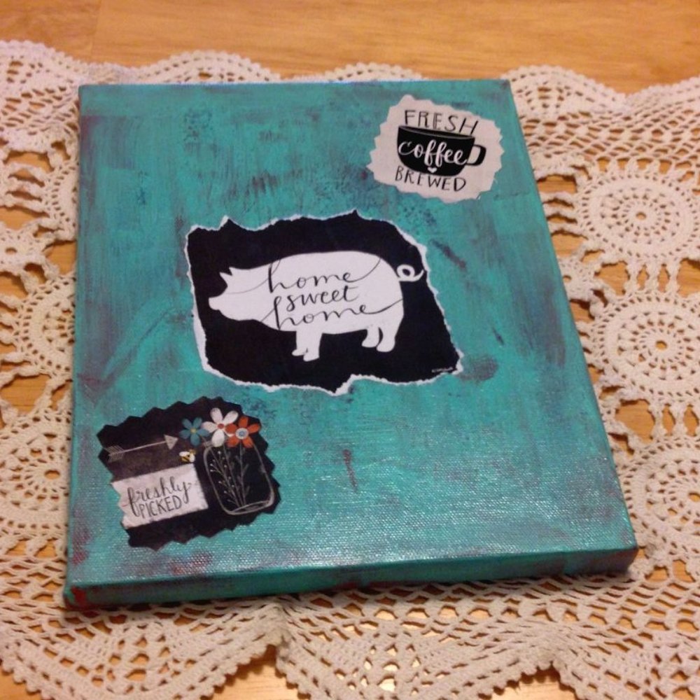 Handpainted decoupaged canvas art, farmhouse rustic colors
